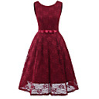 A-Line Elegant Minimalist Party Wear Cocktail Party Dress Jewel Neck Sleeveless Short / Mini Lace with Bow(s) Pleats 2020
