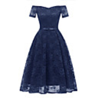 A-Line Elegant Minimalist Party Wear Cocktail Party Dress Off Shoulder Short Sleeve Short / Mini Lace with Bow(s) Pleats 2020
