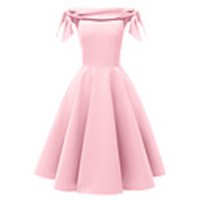 A-Line Elegant Minimalist Party Wear Cocktail Party Dress Off Shoulder Sleeveless Short / Mini Satin with Bow(s) Pleats 2020