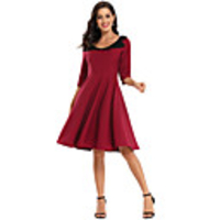 A-Line Elegant Minimalist Party Wear Cocktail Party Dress Scoop Neck Half Sleeve Knee Length Jersey with Pleats 2020