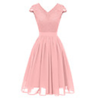 A-Line Elegant Minimalist Party Wear Cocktail Party Dress V Neck Short Sleeve Short / Mini Lace with Pleats 2020