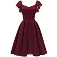 A-Line Elegant Minimalist Party Wear Cocktail Party Dress V Neck Short Sleeve Short / Mini Lace with Pleats 2020