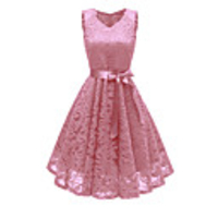A-Line Elegant Minimalist Party Wear Cocktail Party Dress V Neck Sleeveless Short / Mini Lace with Bow(s) Pleats 2020