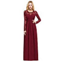 A-Line Elegant Minimalist Wedding Guest Formal Evening Dress Illusion Neck Long Sleeve Floor Length Spandex with Pleats 2020