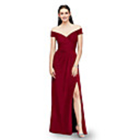 A-Line Elegant Sexy Party Wear Formal Evening Dress Off Shoulder Short Sleeve Floor Length Satin with Ruched Split 2020