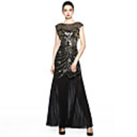 A-Line Elegant Vintage Holiday Party Wear Dress Jewel Neck Sleeveless Floor Length Spandex Tulle with Sequin Embroidery 2020