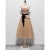 A-Line Elegant Vintage Party Wear Cocktail Party Dress Sweetheart Neckline Sleeveless Tea Length Tulle with Bow(s) Pleats 2020