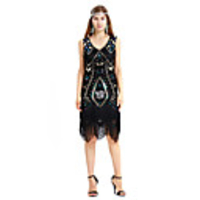 A-Line Elegant Vintage Party Wear Cocktail Party Dress V Neck Sleeveless Knee Length Spandex with Sequin Tassel 2020