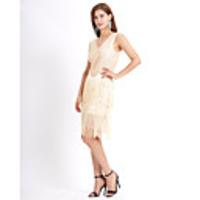 A-Line Elegant Vintage Party Wear Cocktail Party Dress V Neck Sleeveless Knee Length Spandex with Sequin Tassel 2020