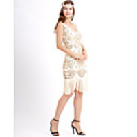 A-Line Elegant Vintage Party Wear Cocktail Party Dress V Neck Sleeveless Knee Length Spandex with Sequin Tassel 2020