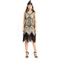 A-Line Elegant Vintage Party Wear Cocktail Party Dress V Neck Sleeveless Tea Length Spandex with Sequin Tassel 2020