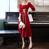 A-Line Elegant Vintage Party Wear Prom Dress Scoop Neck 3/4 Length Sleeve Tea Length Stretch Fabric with Sash / Ribbon 2021 miniinthebox