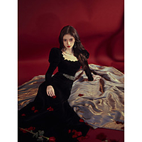 A-Line Elegant Vintage Prom Formal Evening Dress Scalloped Neckline Long Sleeve Floor Length Velvet with Sash / Ribbon Pleats 2020