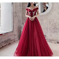 A-Line Elegant Vintage Quinceanera Engagement Dress Off Shoulder Short Sleeve Floor Length Tulle with Ruched 2020 miniinthebox