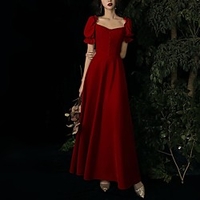 A-Line Elegant Vintage Wedding Guest Formal Evening Dress Scoop Neck Short Sleeve Ankle Length Satin with Buttons 2021 miniinthebox