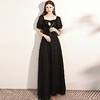 A-Line Elegant Vintage Wedding Guest Formal Evening Dress Scoop Neck Short Sleeve Floor Length Spandex with Buttons 2020