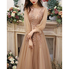 A-Line Elegant Vintage Wedding Guest Prom Dress Jewel Neck Long Sleeve Floor Length Tulle with Pleats Appliques 2020 miniinthebox