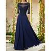 A-Line Empire Blue Wedding Guest Formal Evening Dress Boat Neck Half Sleeve Floor Length Chiffon with Beading Appliques 2020