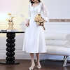 A-Line Empire Elegant Party Wear Cocktail Party Dress Sweetheart Neckline Long Sleeve Tea Length Stretch Fabric with Lace Insert 2021 miniinthebox