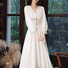 A-Line Empire Elegant Party Wear Prom Dress V Neck Long Sleeve Tea Length Chiffon with Pleats 2021 miniinthebox