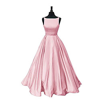 A-Line Empire Elegant Prom Formal Evening Dress Boat Neck Sleeveless Floor Length Satin with Sleek 2021 miniinthebox