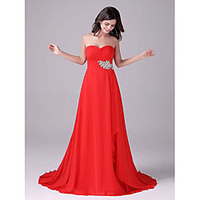 A-Line Empire Elegant Prom Formal Evening Dress Sweetheart Neckline Sleeveless Court Train Chiffon with Ruched Beading Tier 2020