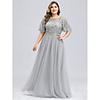 A-Line Empire Plus Size Prom Formal Evening Dress Jewel Neck Short Sleeve Floor Length Tulle Sequined with Sequin Appliques 2020