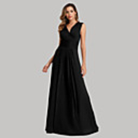 A-Line Empire Sexy Party Wear Formal Evening Dress V Neck Sleeveless Floor Length Spandex with Ruched 2020