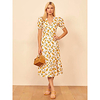 A-Line Flirty Bohemian Holiday Party Wear Dress V Neck Short Sleeve Tea Length Spandex with Ruffles Pattern / Print 2020