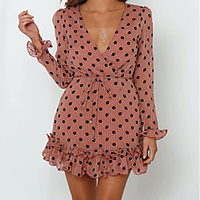 A-Line Flirty Boho Holiday Party Wear Dress V Neck Long Sleeve Short / Mini Chiffon with Ruffles Pattern / Print 2021 miniinthebox