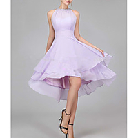 A-Line Flirty Elegant Homecoming Cocktail Party Dress Halter Neck Sleeveless Asymmetrical Chiffon with Crystals Tier 2020