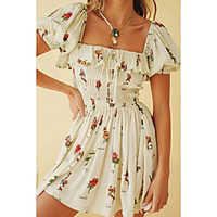 A-Line Flirty Floral Holiday Cocktail Party Dress Scoop Neck Short Sleeve Short / Mini Chiffon with Pattern / Print 2020