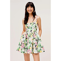 A-Line Floral Boho Holiday Party Wear Dress Scoop Neck Sleeveless Short / Mini Cotton with Pleats Pattern / Print 2020