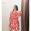 A-Line Floral Boho Party Wear Cocktail Party Dress V Neck 3/4 Length Sleeve Short / Mini Satin with Sash / Ribbon Pattern / Print 2020