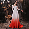 A-Line Floral Boho Prom Formal Evening Dress Jewel Neck Long Sleeve Sweep / Brush Train Chiffon Lace with Lace Insert 2020