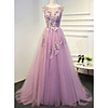A-Line Floral Empire Engagement Formal Evening Dress Illusion Neck Sleeveless Floor Length Lace Tulle with Pleats Appliques 2020
