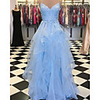 A-Line Floral Luxurious Engagement Prom Dress V Neck Sleeveless Floor Length Organza with Tier 2020