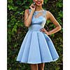 A-Line Floral Sexy Homecoming Cocktail Party Dress Illusion Neck Sleeveless Short / Mini Lace Satin with Appliques 2020
