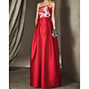 A-Line Floral Sexy Wedding Guest Formal Evening Dress Strapless Sleeveless Floor Length Satin with Pleats Appliques 2020