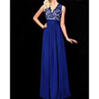 A-Line Floral Sexy Wedding Guest Formal Evening Dress V Neck Sleeveless Floor Length Chiffon with Pleats 2020