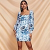 A-Line Floral Vintage Graduation Party Wear Dress Scoop Neck Long Sleeve Short / Mini Spandex with Pattern / Print 2020