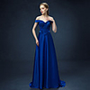 A-Line Formal Evening Dress Off Shoulder Sweep / Brush Train Satin with Lace Beading Appliques 2020