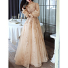 A-Line Glittering Elegant Engagement Formal Evening Dress High Neck Long Sleeve Floor Length Tulle with Sequin 2021 miniinthebox