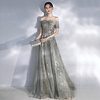 A-Line Glittering Elegant Engagement Formal Evening Dress Off Shoulder Short Sleeve Floor Length Spandex with Sequin Appliques 2021 miniinthebox