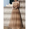 A-Line Glittering Elegant Engagement Formal Evening Dress Off Shoulder Short Sleeve Floor Length Tulle with Pleats Beading 2020
