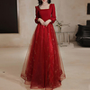 A-Line Glittering Elegant Engagement Formal Evening Dress Scoop Neck Long Sleeve Floor Length Tulle Stretch Fabric with Sequin 2021 miniinthebox