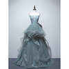 A-Line Glittering Elegant Engagement Formal Evening Dress Spaghetti Strap Sleeveless Sweep / Brush Train Tulle with Tier Appliques 2020
