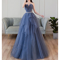 A-Line Glittering Elegant Prom Formal Evening Dress Sweetheart Neckline Sleeveless Floor Length Tulle with Sash / Ribbon Pleats Tier 2020