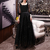 A-Line Glittering Elegant Wedding Guest Formal Evening Dress Scoop Neck Half Sleeve Floor Length Tulle with Sequin 2020