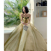 A-Line Glittering Elegant Wedding Guest Formal Evening Dress Strapless Sleeveless Floor Length Tulle with Bow(s) Pleats Crystals 2020
